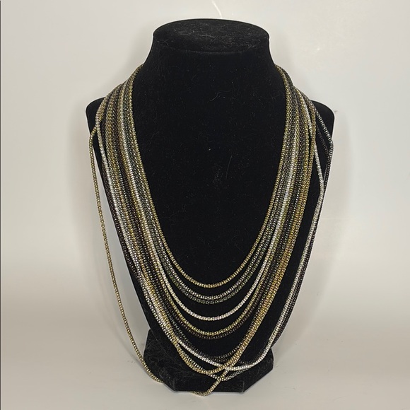 Signed Nicole Miller Multi-Strand Gold & Silver Tone Necklace 18” with 2” ext - Picture 1 of 5